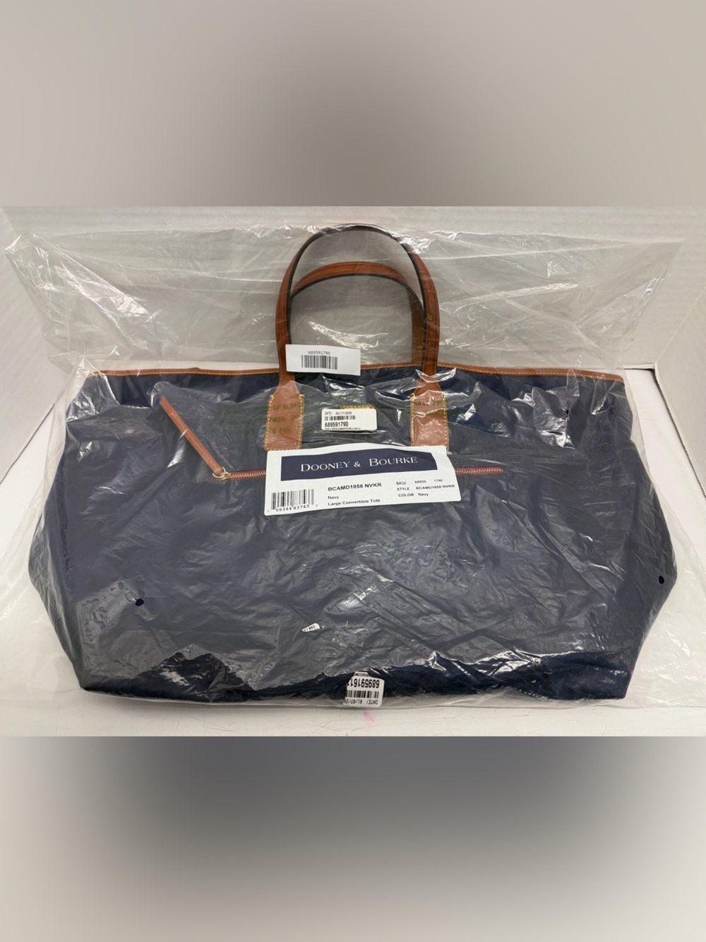 Dooney & Bourke Navy Tote with Brown Trim